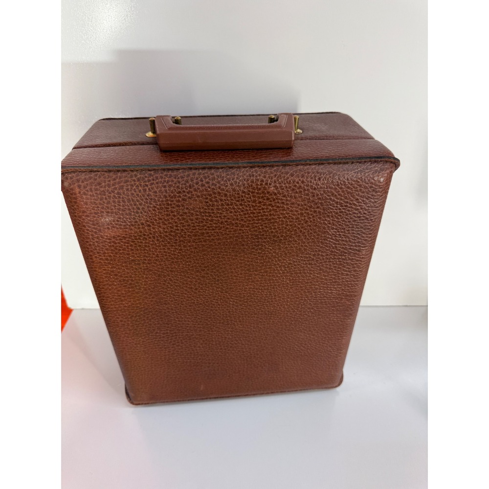 Vintage Brown Pebbled Faux Leather Travel Bar Vanity Case Hard Shell Trunk